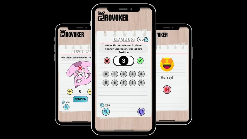 Provoker Game: Screenshots mit Level-Aufgaben und Rätseln